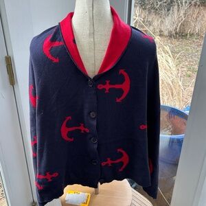 Top It Off NEW NWT reversible blue red anchor intarsia knit shrug shawl wrap